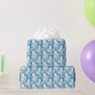 Blaue und weiße Feder-Muster-Braut- Geschenkpapier