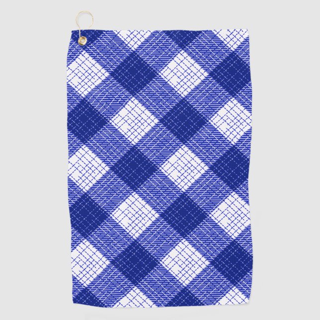 Blaue und weiße, fett karierte Karo-Design  Golfhandtuch (Vorderseite)