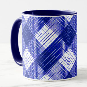 Blaue und weiße, fett karierte Karo-Design Tasse