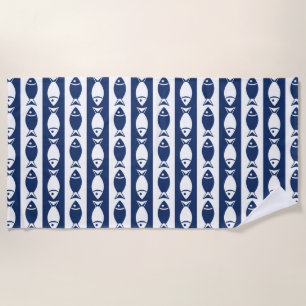 Blaue und weiße Fischstreifen Strandtuch