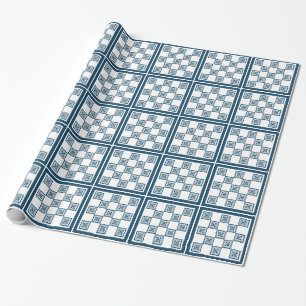Blaue und weiße Fliesen Geschenkpapier