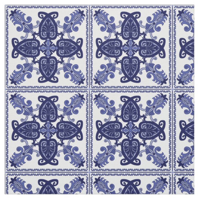 Blaue und weiße Fliesen Stoff (Muster)