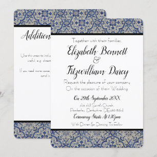Blaue und weiße Fliesen zum Hochzeitsempfang Einladung