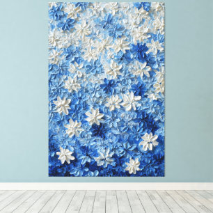 Blaue und weiße florale abstrakte Wandkunst Leinwanddruck