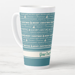Blaue und weiße frohe Weihnachten Retro-Typografie Milchtasse