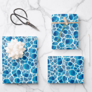Blaue und weiße Frostfantasie Abstraktes Eismosaik Geschenkpapier Set