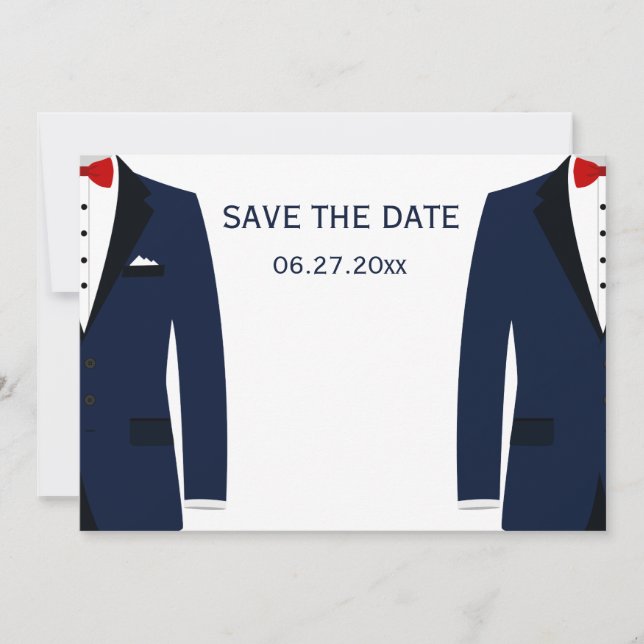 Blaue und weiße Gay-Hochzeit retten Termine Save The Date (Vorderseite)