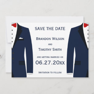 Blaue und weiße Gay-Hochzeit Save The Date Karten