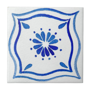 Blaue und weiße gemusterte Wasserfarbe-Mittelmeerf Fliese