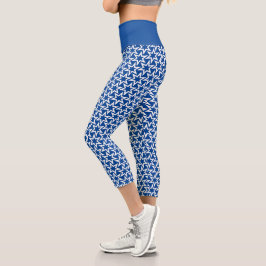 Blaue und weiße geometrische Sternmuster Capri Leggings