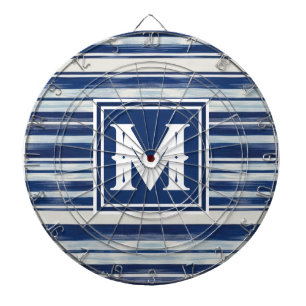 Blaue und weiße gestreifte Monogramm Dartscheibe