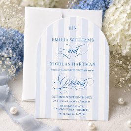 Blaue und weiße gestreifte Monogramm-Hochzeit Einladung