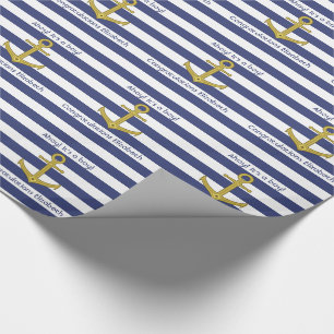 Blaue und weiße gestreifte Seejungen-Babyparty Geschenkpapier