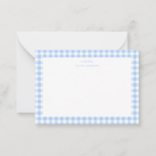 Blaue und weiße Gingham-Jungen-Notizkarte Mitteilungskarte