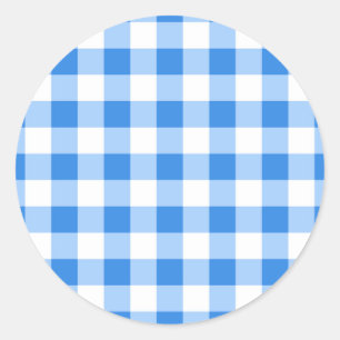 Blaue und weiße Gingham-Karo-Muster-Party Runder Aufkleber
