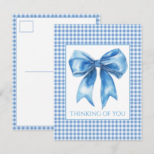 Blaue und weiße Gingham-Karo und Schleife im prepp Postkarte