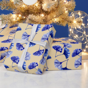 Blaue und weiße Gingko-Blätter Geschenkpapier
