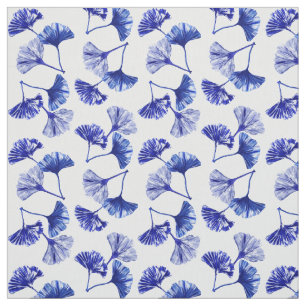 Blaue und weiße Gingko-Blätter Stoff