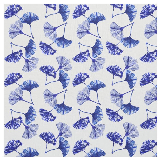 Blaue und weiße Gingko-Blätter Stoff (Muster)