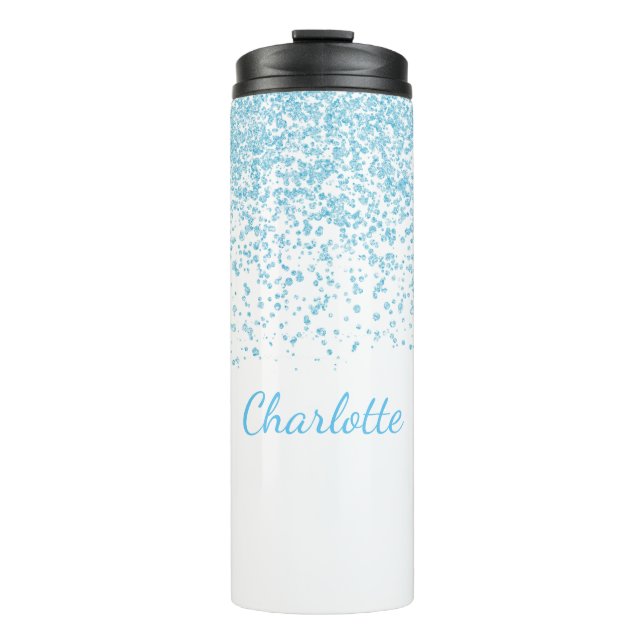 Blaue und weiße Glittery kundenspezifische Thermosbecher (Vorderseite)