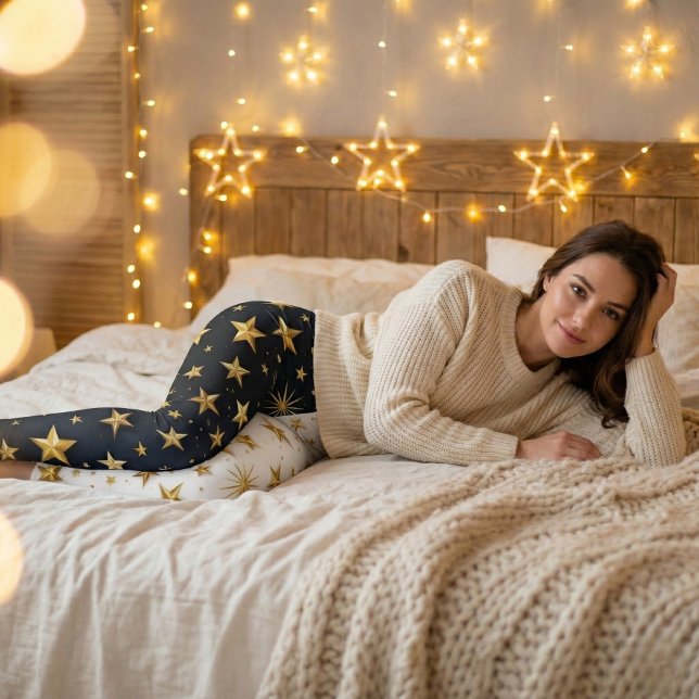 Blaue und weiße goldene Sterne Split Leggings (Von Creator hochgeladen)