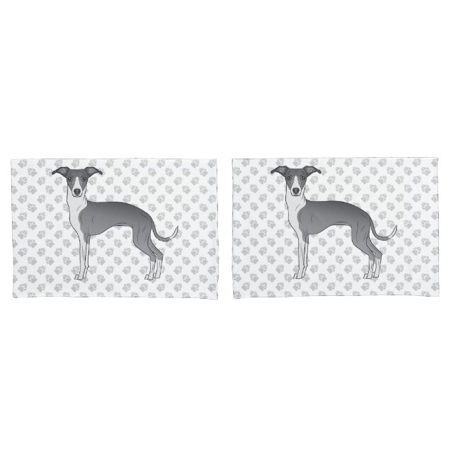 Blaue und weiße Grauhunde mit Paws Kissenbezug (Vorderseite-Set)