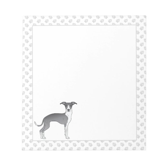 Blaue und weiße Grauhunde mit Paws Notizblock (Vorderseite)