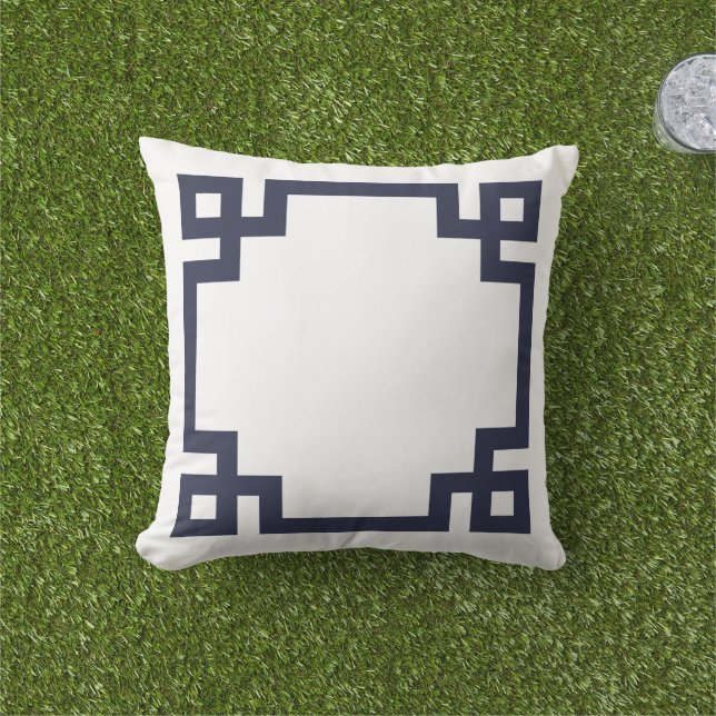 Blaue und weiße griechische Schlüsselgrenze Kissen (Golfball-Marker)