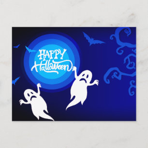 Blaue und weiße gruselige Geister Halloween Postkarte