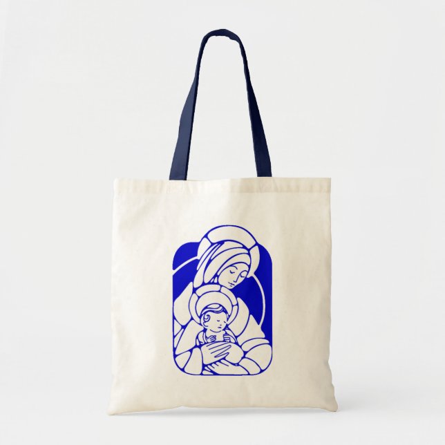 Blaue und weiße heilige Mutter und Kind Tragetasche (Vorne)