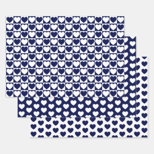 Blaue und weiße Herzen der Marine Geschenkpapier Set