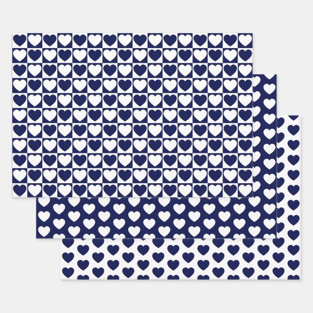 Blaue und weiße Herzen der Marine Geschenkpapier Set (Set)