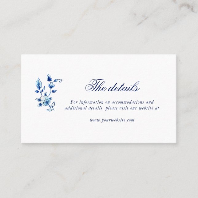 Blaue und weiße Hochzeitskarte Platzkarte (Vorderseite)