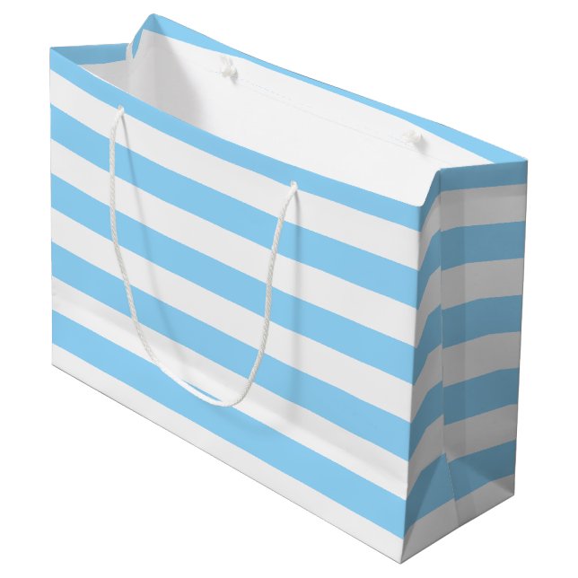 Blaue und weiße horizontale Pastellstreifen Große Geschenktüte (Vorderseite Schrägansicht)