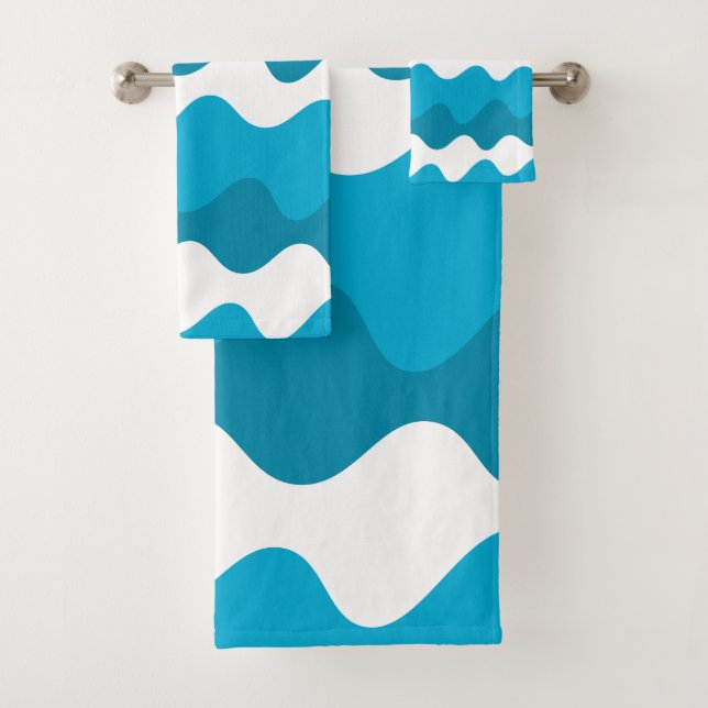 Blaue und weiße horizontale Wellenmuster Badhandtuch Set (Insitu)