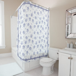 Blaue und weiße Hortensien Botanical Toile-Muster Duschvorhang