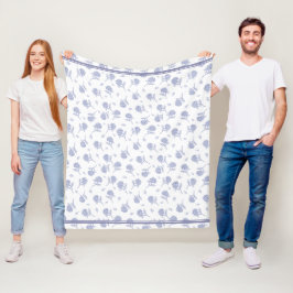 Blaue und weiße Hortensien-Botanical-Toile-Muster Fleecedecke