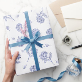 Blaue und weiße Hortensien Botanical Toile-Muster Geschenkpapier