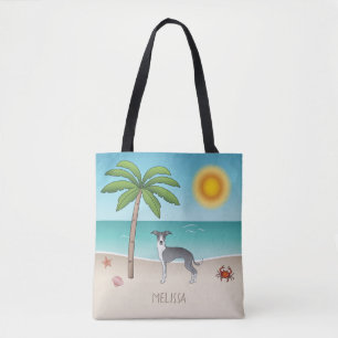 Blaue und weiße Iggin an einem tropischen Sommerst Tasche