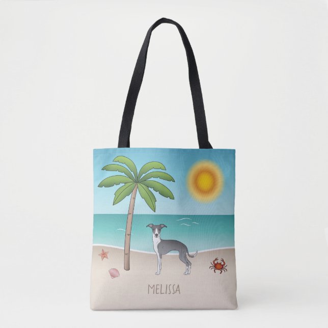 Blaue und weiße Iggin an einem tropischen Sommerst Tasche (Vorderseite)