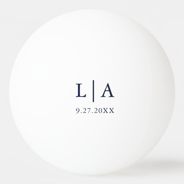 Blaue und weiße Initialen Hochzeit Personalisiert Tischtennisball (Vorderseite)