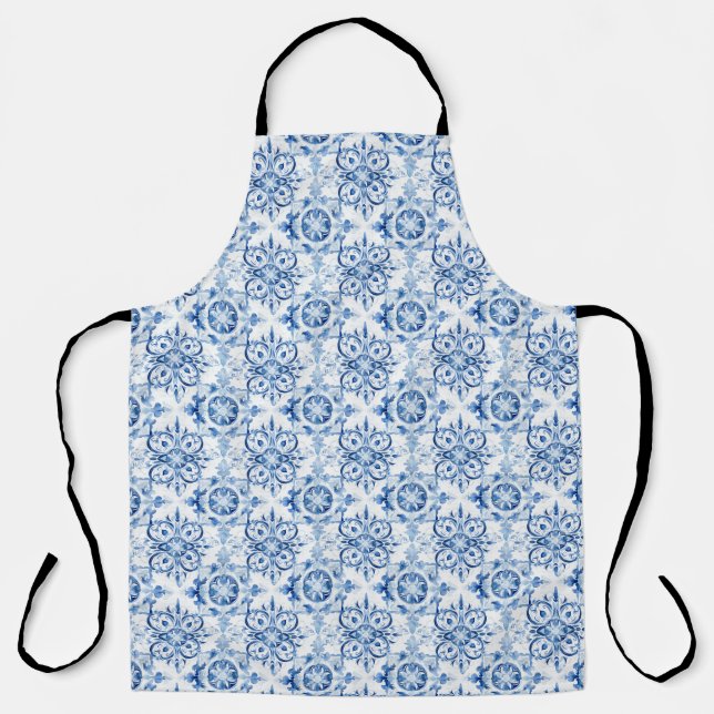 Blaue und weiße italienische Aquarellmuster Schürze (Vorderseite)