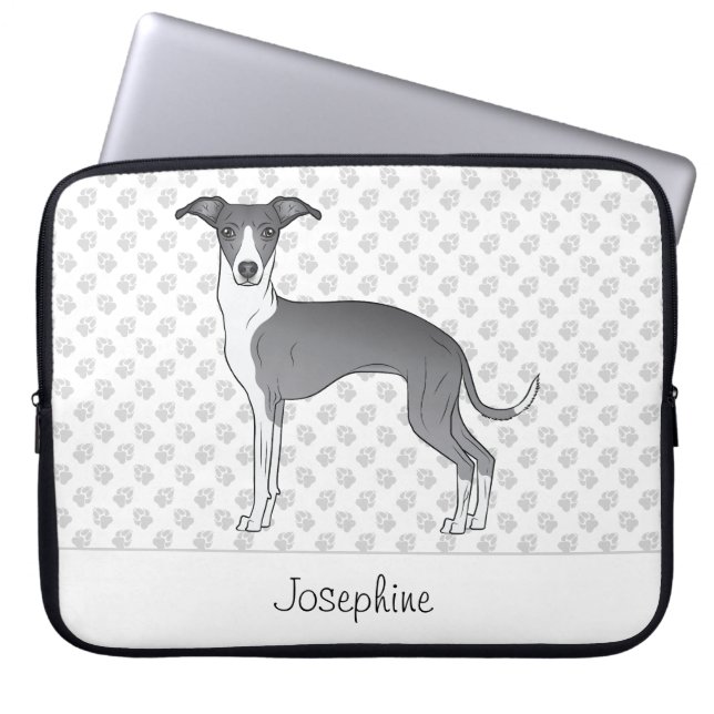 Blaue und weiße italienische Windhunde mit Individ Laptopschutzhülle (Vorderseite)