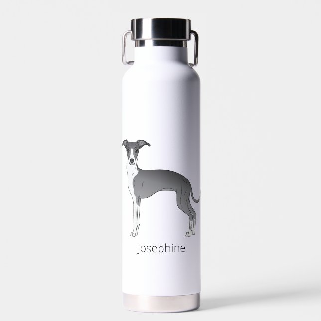 Blaue und weiße italienische Windhunde mit Individ Trinkflasche (Vorne)