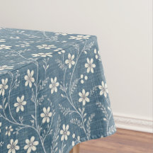 Blaue und weiße Jeans-Optik mit weißen Blumen
