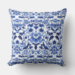 Blaue und weiße Jugendstil Chinoiserie Lotus Kissen