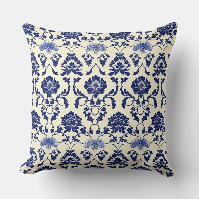 Blaue und weiße Jugendstil Chinoiserie Peña Kissen (Vorderseite)