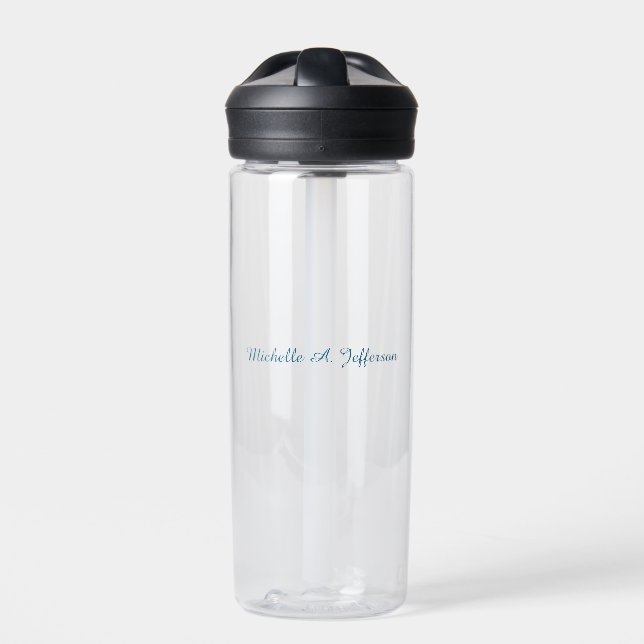 Blaue und weiße Kalligraphie Eleganter Chic Modern Trinkflasche (Vorderseite)