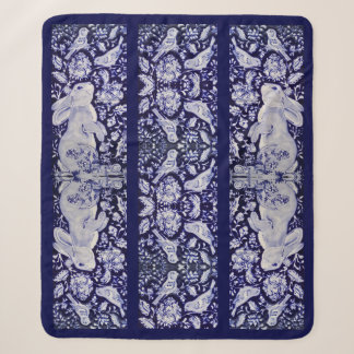Blaue und weiße Kaninchen Bird Floral Chinoiserie Sherpadecke
