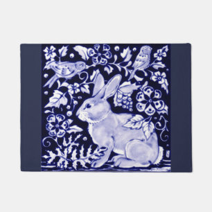 Blaue und weiße Kaninchen-Bird-Floral-Doormat Wil Fußmatte